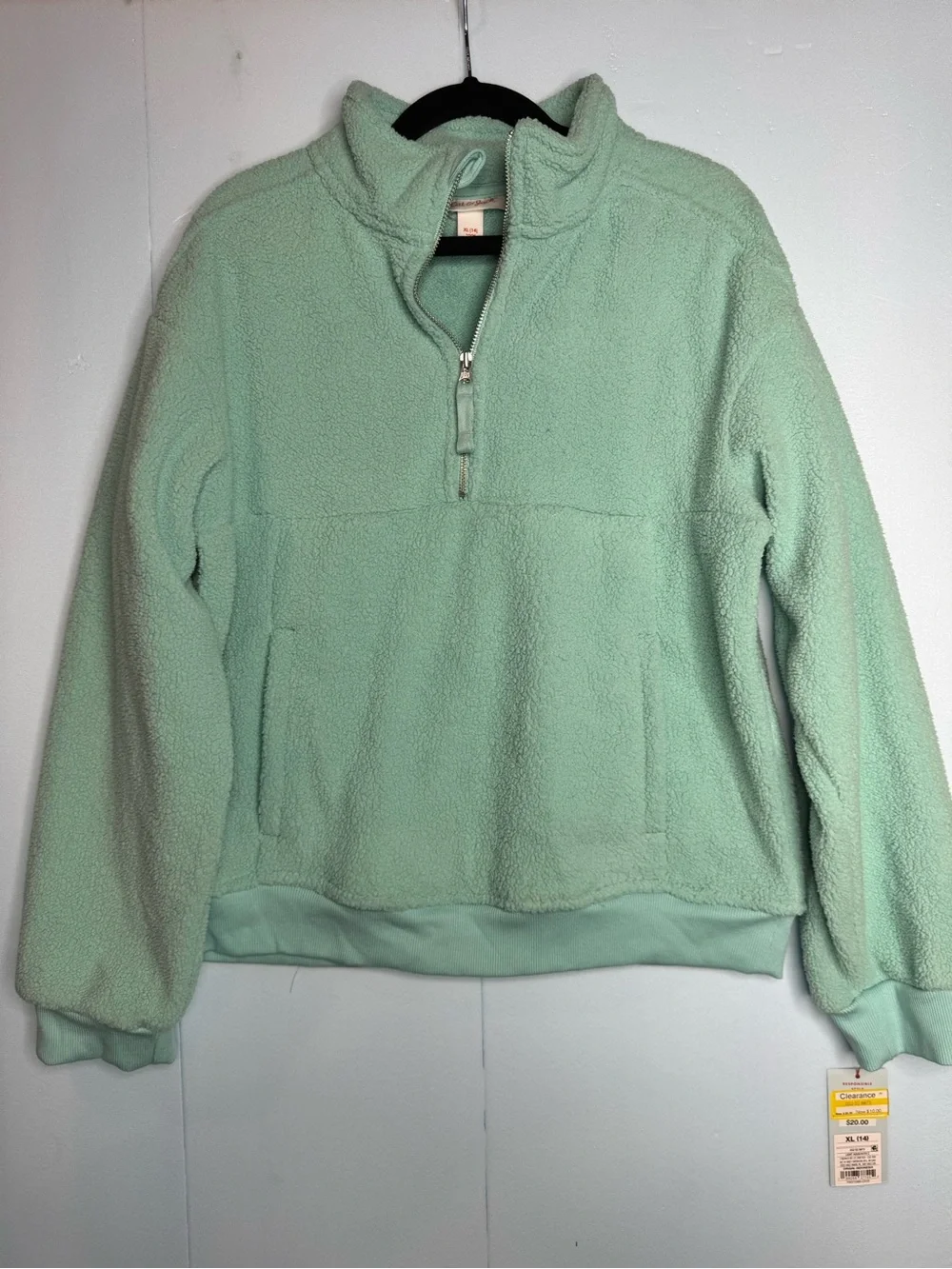 NWT XL 14 Cat & Jack Girls Mint Green Half-Zip Pullover Fleece Jacket A0211